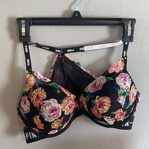 Victoria Secret PINK floral fare racerback push-up sz 36D